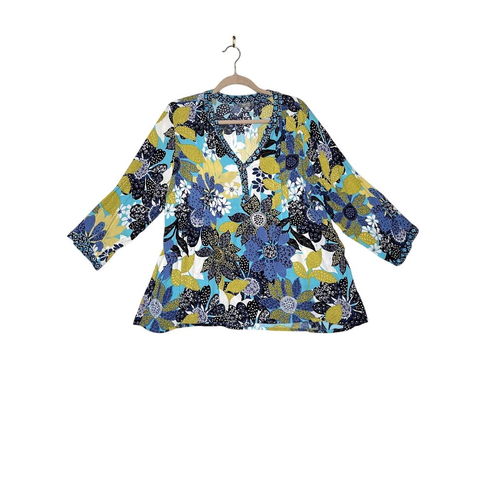 Habitat size XL pop over top purple/green/blue floral atsy lagenlook vacation